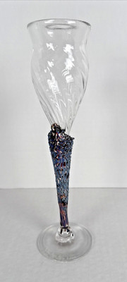 John Barber Designs Metallic Iridescent Art Glass Wine Flute 2000 Signed RARE