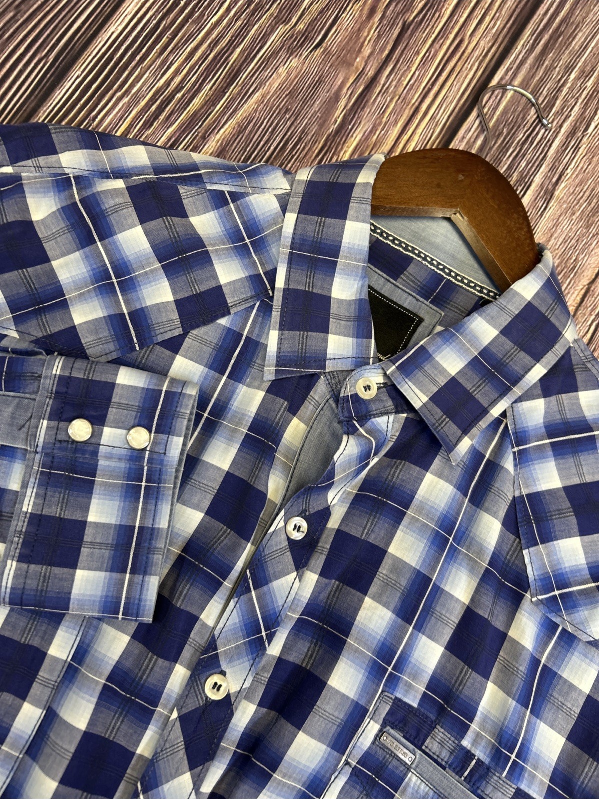 7 Diamonds Blue Check Long Sleeve Shirt Mens 2XL Cotton Spandex Blend