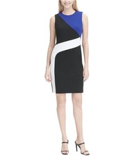 Calvin Klein Womens Colorblocked Sheath Cold Shoulder Dress, black, 2