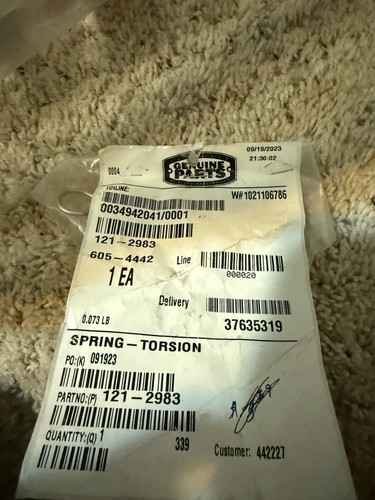 GENUINE OEM TORO PART # 138-7232 TORSION SPRING - Picture 2 of 2