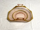 Vintage Etched Pink Gold-Trimmed Depression Era Elegant Glass Candy Dish 6.5"