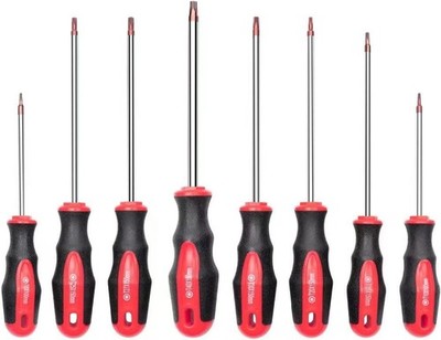 8PCS Magnetic Tip Torx Screwdriver Set, T8-T40, Red, S2 Steel