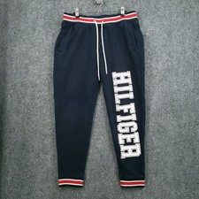 Tommy Hilfiger Jogger Mens M Medium Navy Blue Fleece Sweatpants Spell Out Taper
