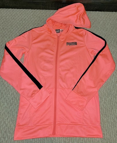 PUMA Girl's Active Jacket Track Sparkly Sports Big Cat Hoodie PEACH XL (16) - Picture 2 of 9