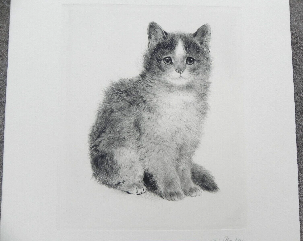 Kurt Meyer-Eberhardt 1895-1977 PAIR cat etchings noted animalier