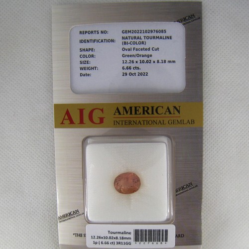 6.66 ct AIG Certified Oval Cut (12 x 10 mm) Un-Heated Orange Tourmaline Stone - Picture 3 of 3
