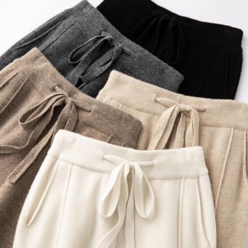 Womens Casual Stretched Drawstring Straight Leg Cotton Wool Pants Knitted Trouse - Picture 9 of 16