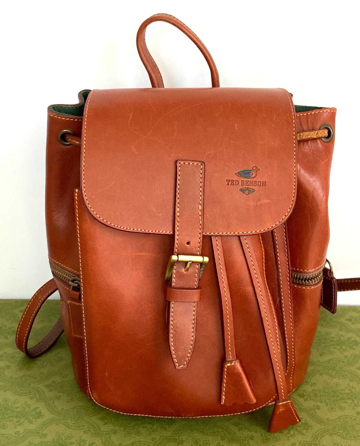 TED BENSON VTG Drawstring Side Pockets Smooth Lea… - image 1