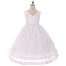 WHITE Size 14 Flower Girl Dress Birthday Formal Recital Homecoming Bridesmaid