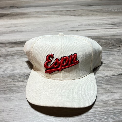 Vintage ESPN Strap Back Hat Cap White Adjustable Embroidered Sports 90s EUC