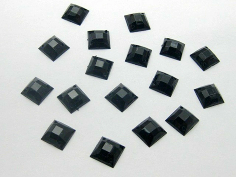200 Black Flatback Acrylic Square Sewing Rhinestone Gems 10mm Sew On beads - Image 3 of 4