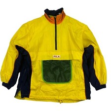 VTG FILA Yellow 1/2 Zip L/S Pullover Windbreaker Side Zip 100 Nylon Size M