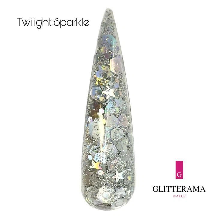 TWILIGHT SPARKLE Glitter acrylic powder Glitterama nails christmas silver tinsel