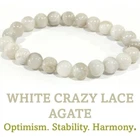 White Crazy Lace Agate Beaded Crystal Stone Healing Bracelet 8mm Beads Chakra