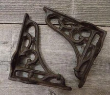 2 Antique Shelf Brace Wall Bracket Cast Iron Brackets Small 3 1/2" X 3 7/8"