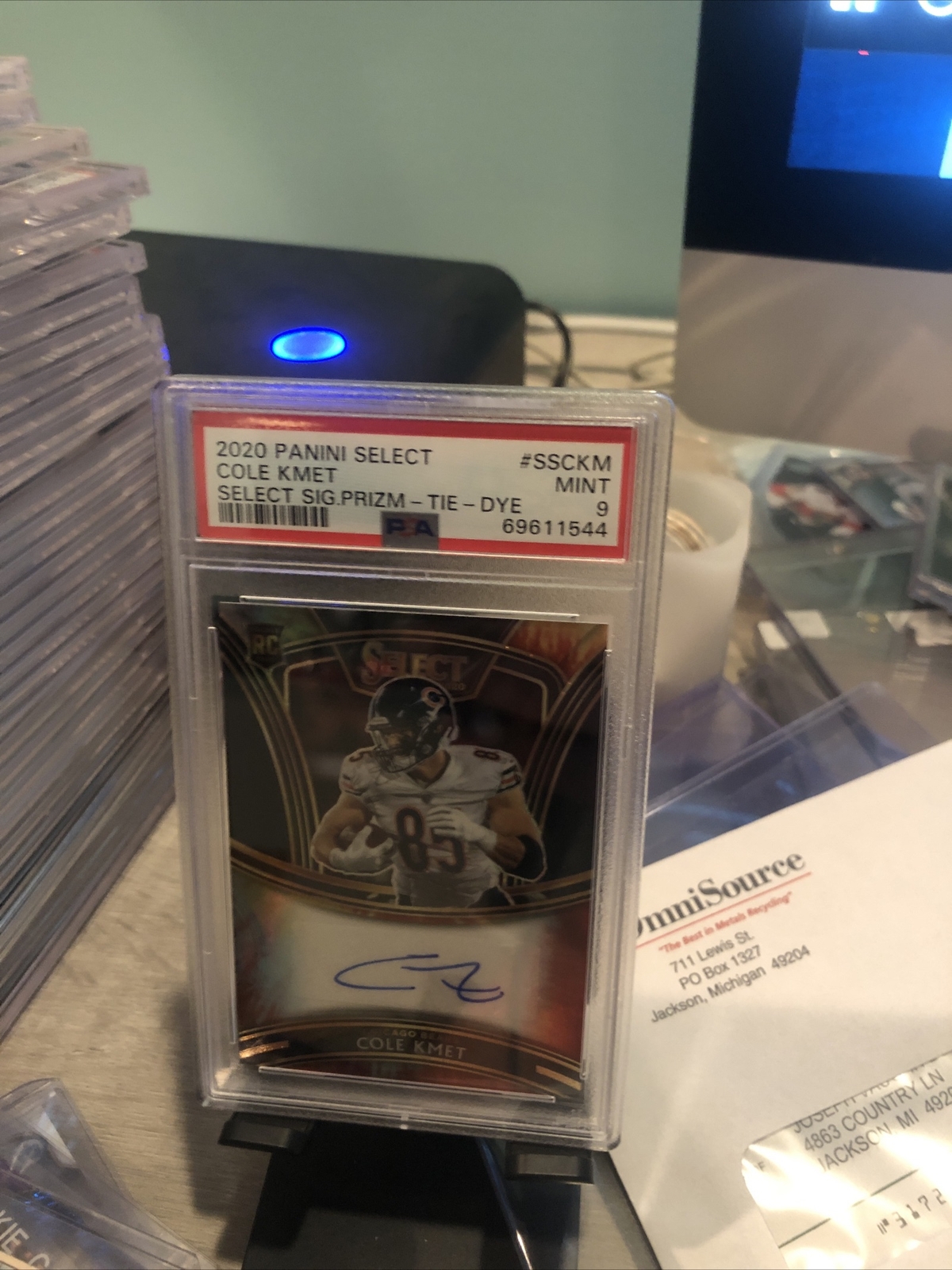 Cole Kmet Panini Select Signatures Prizm #SSCKM Tie-Dye