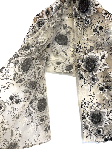 Black Beige Tulle Formal Shawl Cover up Fancy Floral Sequined Arlette Handmade - Picture 7 of 8