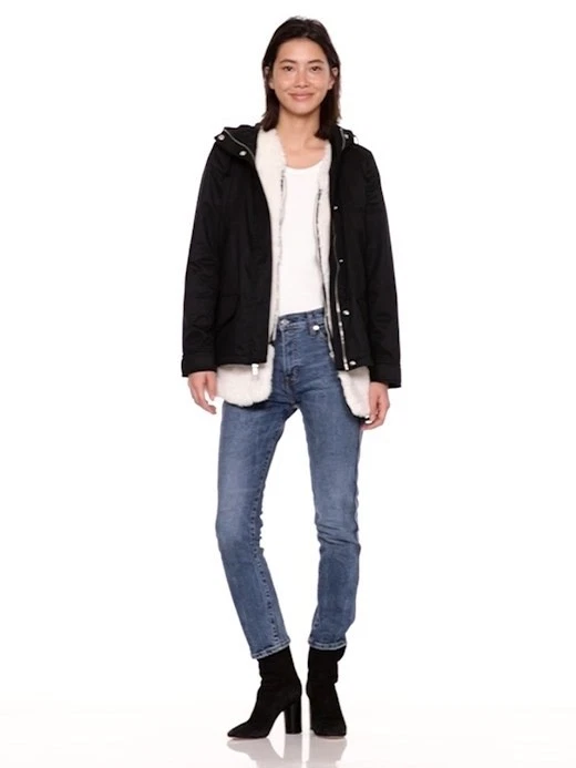 Gap PrimaLoft Sherpa Lined Short Parka Jacket True Black SIZE S