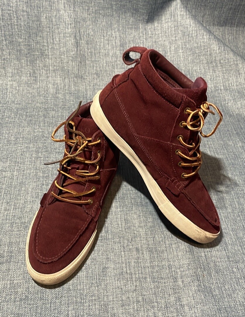 Polo Ralph Lauren Port Tavis Sneaker Mens D High top Shoe Burgundy  Brown