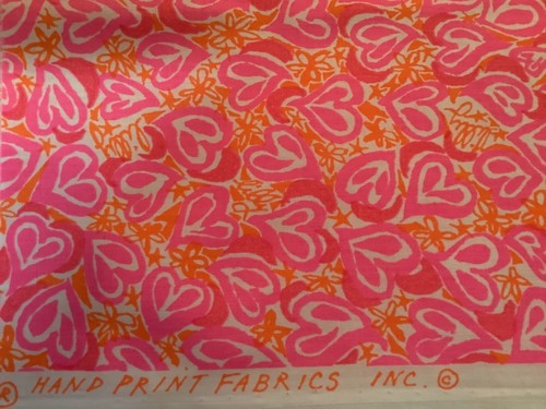 Key West Lilly Pulitzer Handdruck ~ HERZEN und BLUMEN ~ 21 Zoll ~ Stoff ~ Neu aus altem Lagerbestand