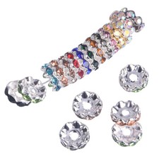 25pcs Flat Round Rondelle 12mm Crystal Glass Rhinestone Metal Loose Spacer Beads