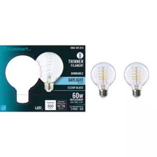 EcoSmart 2 Pack 60 Watt Equivalent LED Light Bulb Daylight G25 Dimmable E26