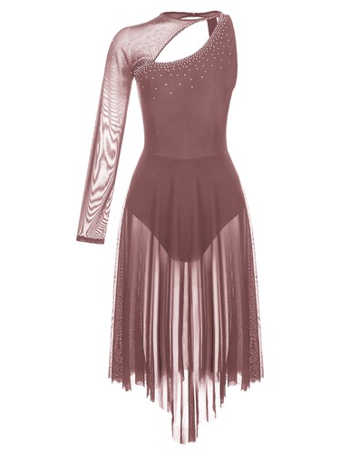 Women's Sheer One Should Ballet Dance Dress Lyrical Leotard Asymmetrical Costume - Picture 56 of 115