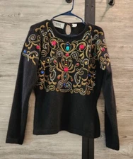 Vtg Alnoral Sweater Black Beads Bling Sparkle Pullover Size Medium EUC