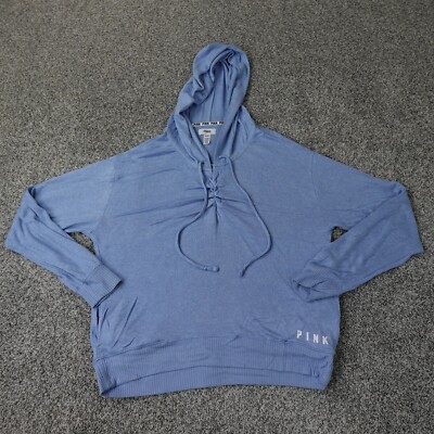 PINK Sweater Womens Small Blue White Victoria Secret Outdoor Sweatshirt Hoodie