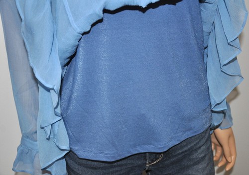 ¡NUEVO! Blusa con volantes de seda azul gasa con revestimiento de camisa SUNDANCE - XS - Imagen 5 de 11