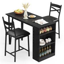 Dining Set Wood Top Table and 2 Upholstered Height Chairs Bar Stools for Kitchen