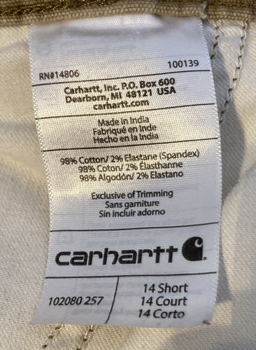 Carhartt Pants Womens 14 Short Brown Rugged Original Fit 102080-257 - Picture 7 of 7