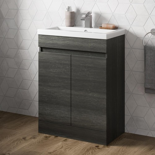 600mm Bathroom Vanity Unit Basin 2 Door Storage Cabinet Furniture Charcoal Grey - Picture 5 of 14