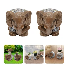 2PCS Brown Elephant Garden Stool Carving Garden Chair For Patio Garden Decorate