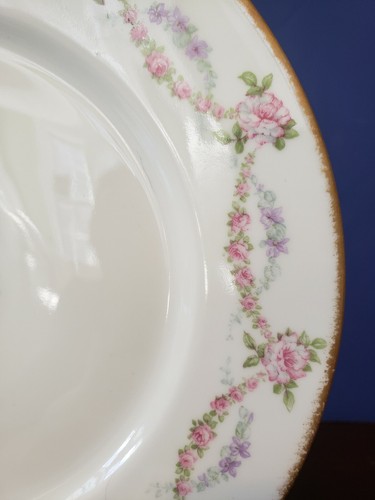 Limoges Lunch Plates, France, C. Ahrenfeldt 8.75" Red/Pink/Purple floral swag - Picture 2 of 6