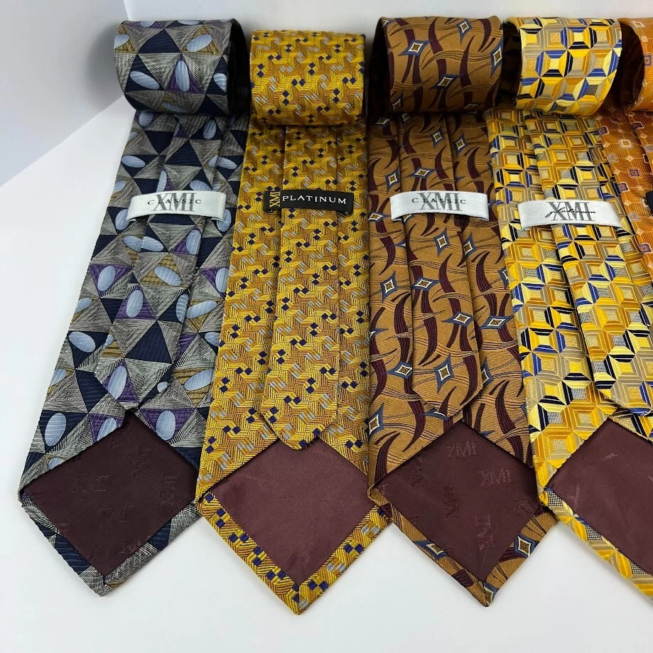 Corbata clásica XMI platino para hombre geométrica 100 % seda hecha a mano lote de 6 Foto 3 de 4