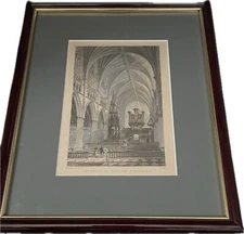 T. Allom/Engraved By E.Challis Interior Of Exeter Cathedral Etching/Framed