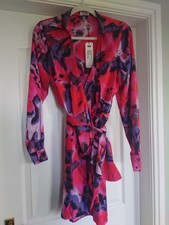Chi Chi London Women's Wrap Dress 14 BNWT Pink Purple Abstract Long Sleeve