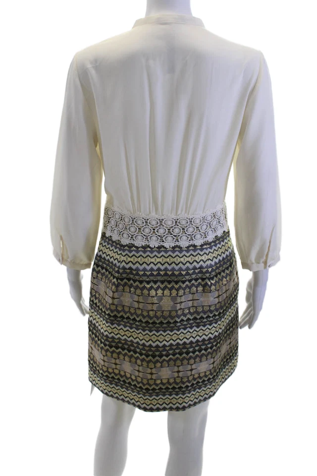 Vestido Camisa Kensie Mujer Beige Cambio Cuello Alto Manga Larga Geométrico Talla S Foto 3 de 4