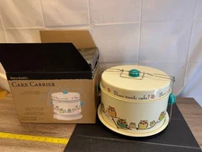 Vintage World Market Cake Carrier – “Whooo Wants Cake?” Owl Design – With Box