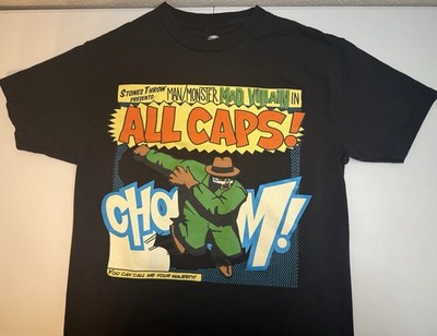 Medium MF Doom Madvillain All Caps T-Shirt Graphic Stones Throw Music Hip Hop