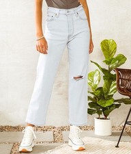 Levi's Ribcage Straight Ankle Jeans 26 Light Wash Distressed High Rise ButtonFly