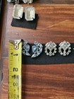 Vtg Lot Of 6  Clip On Earrings Rhinestones Lt Blue Clear Faux Cameo Silver Tone  — photo 8