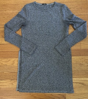 Tezenis Long Sweater Women s Medium Gray Ribbed Crew Neck High Side Slits