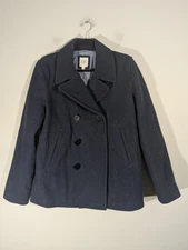 GAP Mens Navy Heather Wool Blend Peacoat Jacket Sz S Preppy Countryside Nautical