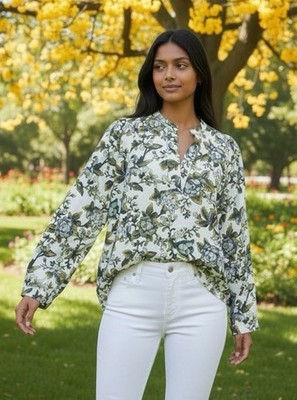 LOFT NEW! womens v-neck balloon sleeve breezy floral summer blouse Small pretty