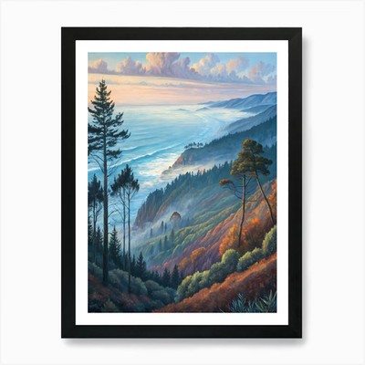 Van Gogh Stil Nebelküste Berg Gerahmtes Wandbild Poster Leinwanddruck Bild