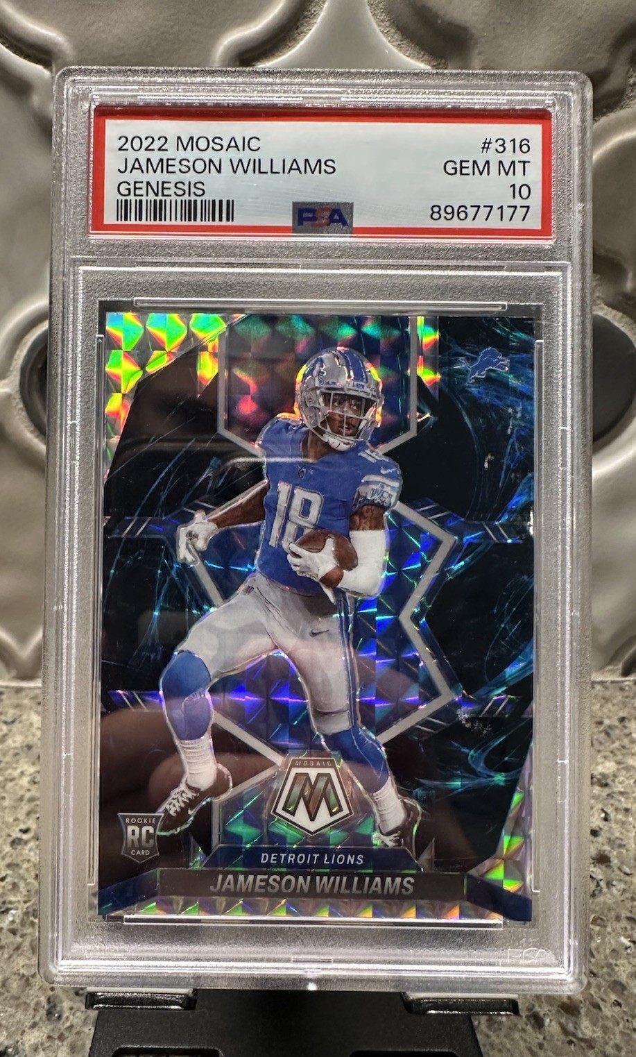 2022 Panini Mosaic Rookies Jameson Williams #316 Genesis Mosaic Prizm RC PSA 10