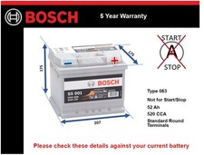 Battery fits HYUNDAI i20 ELANTRA 1.2 1.6 2.0 1.6D 08 to 20 Bosch 063 520A 52Ah