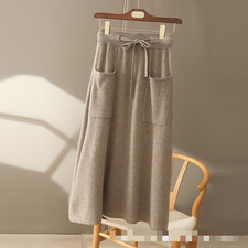 Autumn Winter Wool Skirt Women's Long Pocket Skirt High Waist Skirt